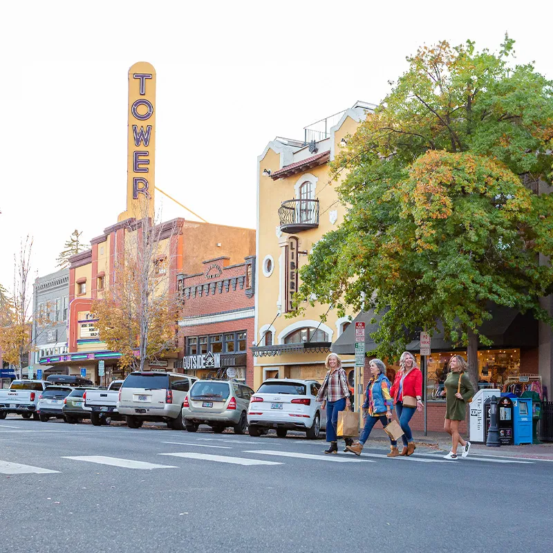 Women crossing the street in Downtown Bend, Oregon. 