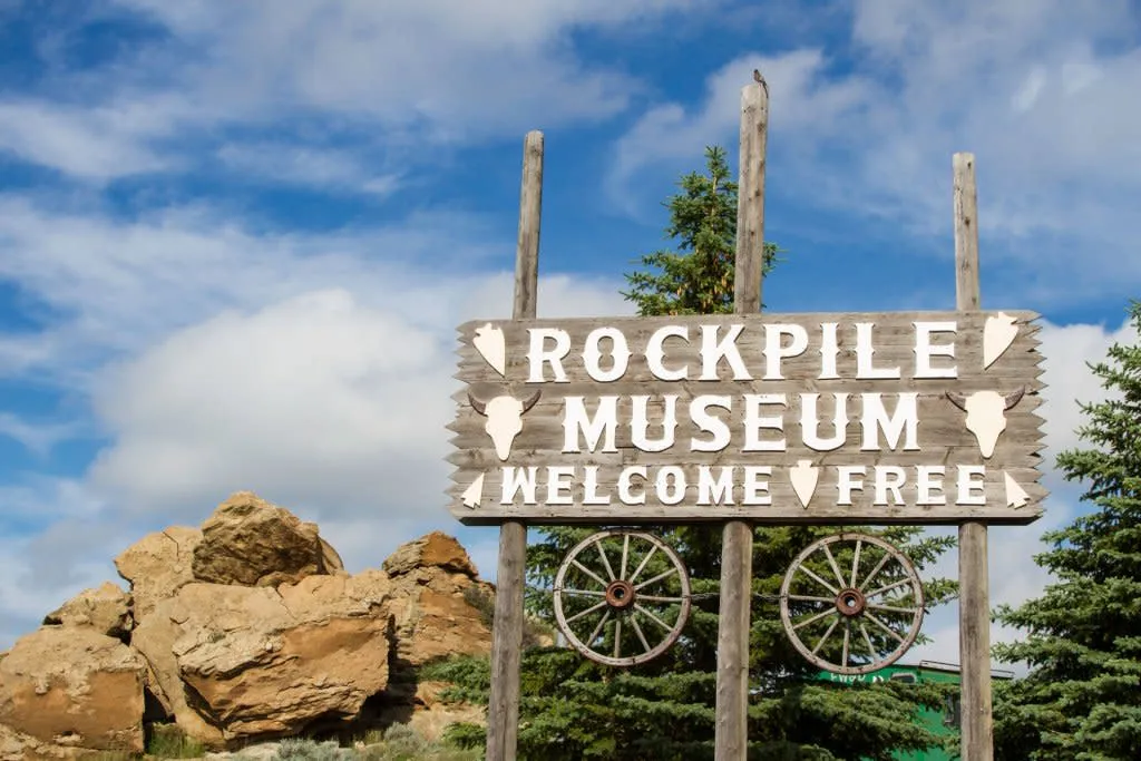 Wooden sign for the Rockpile Museum in Gillette - Local History Things To See And Do In Wyoming